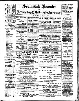 cover page of Southwark and Bermondsey Recorder published on May 22, 1886