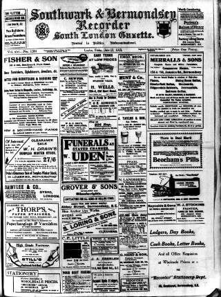 cover page of Southwark and Bermondsey Recorder published on June 13, 1913