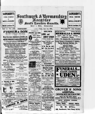 cover page of Southwark and Bermondsey Recorder published on April 1, 1921