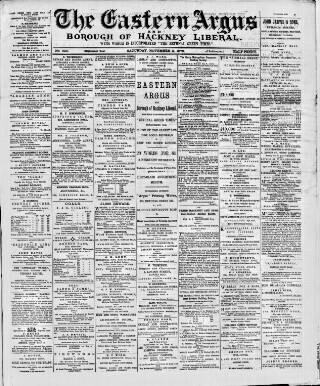 cover page of Eastern Argus and Borough of Hackney Times published on November 2, 1878
