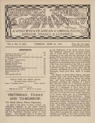cover page of African Times and Orient Review published on June 16, 1914