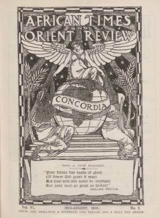 cover page of African Times and Orient Review published on August 1, 1918