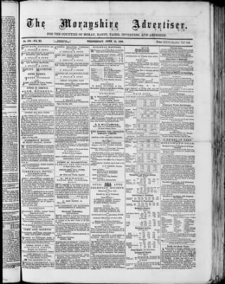 cover page of Morayshire Advertiser published on June 13, 1866