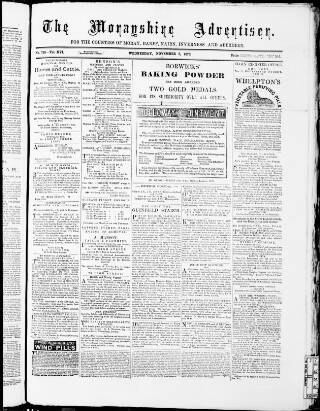 cover page of Morayshire Advertiser published on November 2, 1870