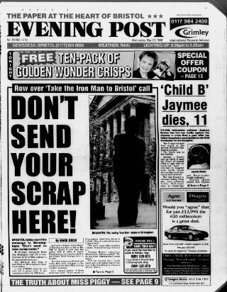 cover page of Bristol Evening Post published on May 22, 1996