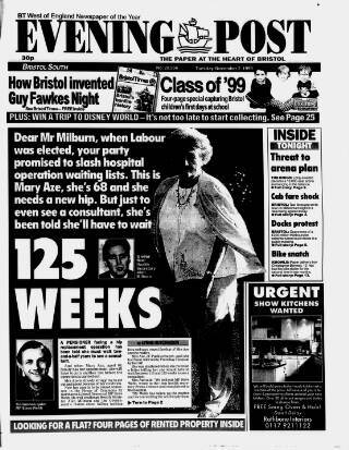 cover page of Bristol Evening Post published on November 2, 1999