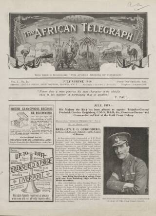 cover page of African Telegraph and Gold Coast Mirror published on August 1, 1919