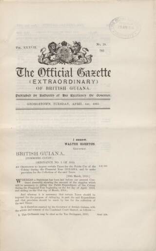 cover page of Official Gazette of British Guiana published on April 1, 1913