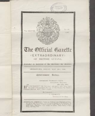 cover page of Official Gazette of British Guiana published on May 22, 1914