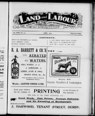cover page of Land & Labour published on April 1, 1907