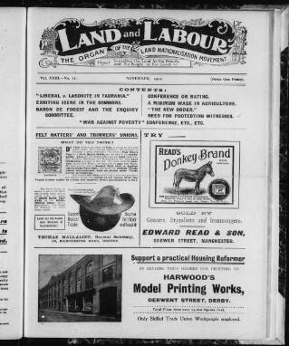 cover page of Land & Labor published on November 1, 1912