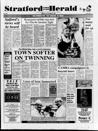 cover page of Stratford-upon-Avon Herald published on November 2, 1990