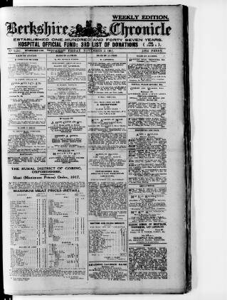 cover page of Berkshire Chronicle published on November 2, 1917