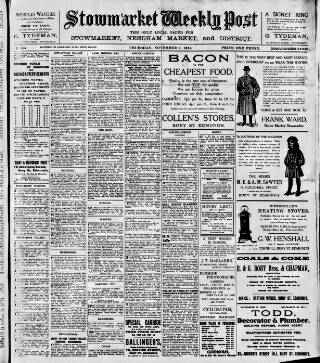 cover page of Stowmarket Weekly Post published on November 2, 1911