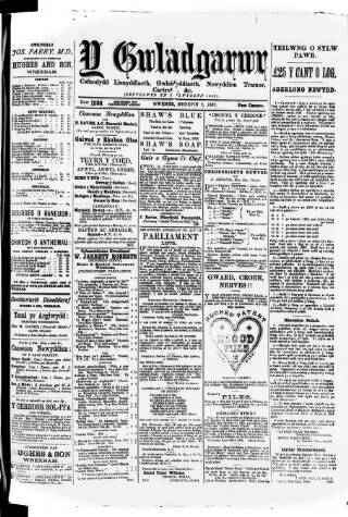 cover page of Y Gwladgarwr published on June 9, 1882