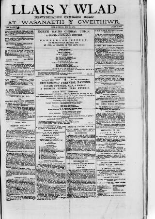 cover page of Llais Y Wlad published on May 22, 1874