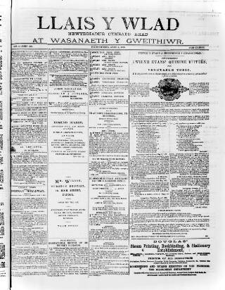 cover page of Llais Y Wlad published on August 2, 1878