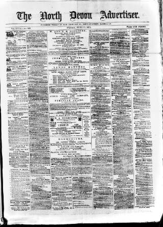 cover page of North Devon Advertiser published on June 13, 1873