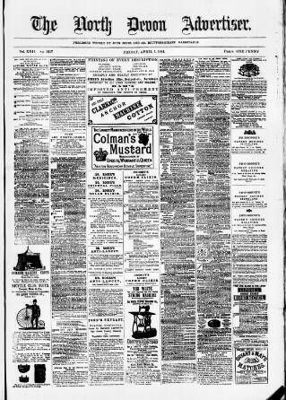 cover page of North Devon Advertiser published on April 1, 1881