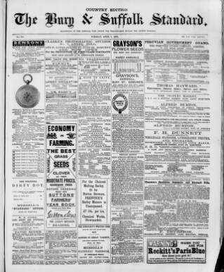 cover page of Bury & Suffolk Standard published on April 1, 1879