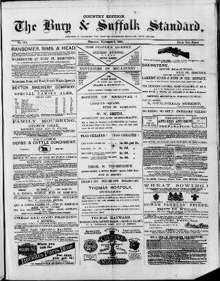 cover page of Bury & Suffolk Standard published on November 2, 1880