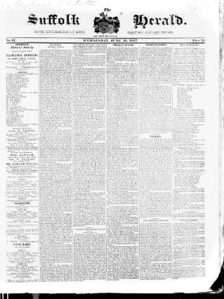 cover page of Bury and Suffolk Herald published on June 13, 1827