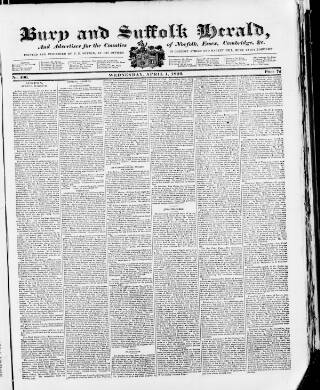 cover page of Bury and Suffolk Herald published on April 1, 1829