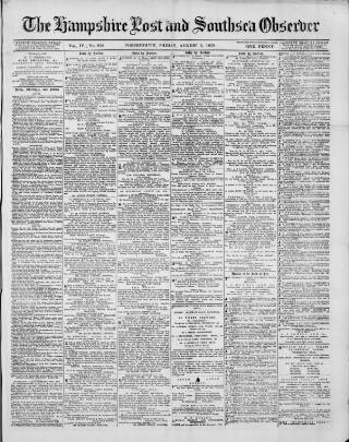 cover page of Hampshire Post and Southsea Observer published on August 2, 1878