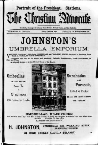 cover page of Irish Christian Advocate published on June 13, 1890