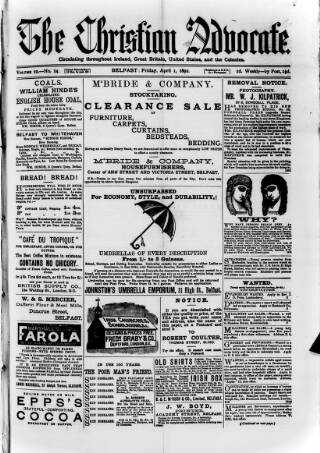cover page of Irish Christian Advocate published on April 1, 1892