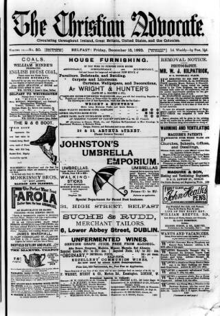 cover page of Irish Christian Advocate published on December 15, 1893