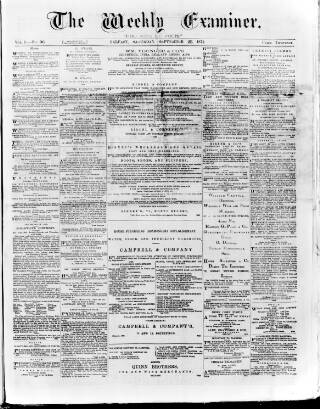 cover page of Weekly Examiner (Belfast) published on September 28, 1872