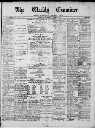 cover page of Weekly Examiner (Belfast) published on August 2, 1879