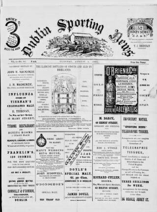 cover page of Dublin Sporting News published on August 2, 1892