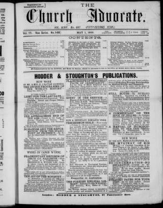 cover page of Irish Church Advocate published on May 1, 1888