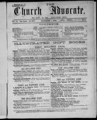 cover page of Irish Church Advocate published on December 1, 1889