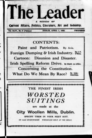 cover page of Dublin Leader published on April 1, 1922