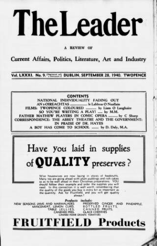 cover page of Dublin Leader published on September 28, 1940