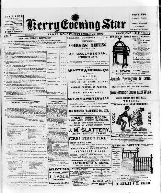 cover page of Kerry Evening Star published on September 28, 1903