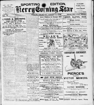 cover page of Kerry Evening Star published on August 2, 1906