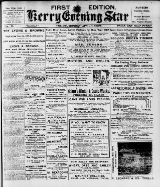 cover page of Kerry Evening Star published on April 1, 1907