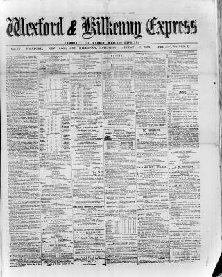cover page of Wexford and Kilkenny Express published on August 2, 1879