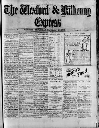 cover page of Wexford and Kilkenny Express published on September 28, 1895
