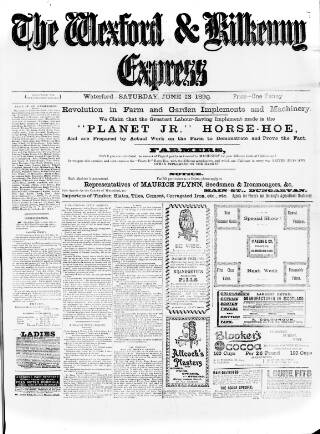 cover page of Wexford and Kilkenny Express published on June 13, 1896