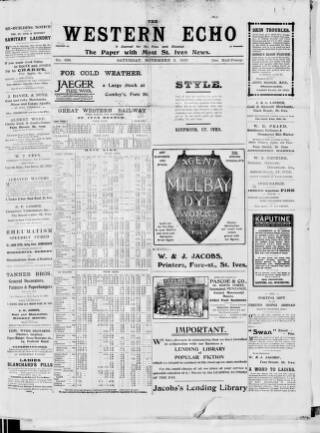 cover page of Western Echo published on November 2, 1912