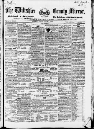 cover page of Wiltshire County Mirror published on August 2, 1853