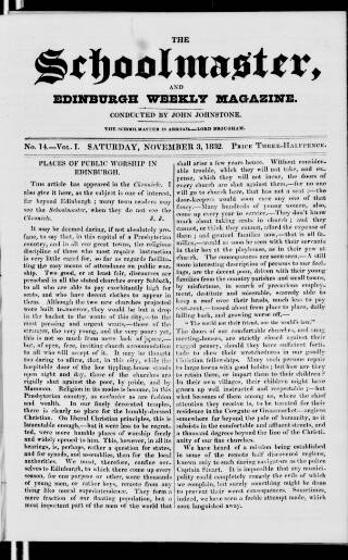 cover page of Schoolmaster and Edinburgh Weekly Magazine published on November 3, 1832