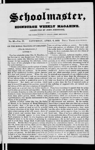 cover page of Schoolmaster and Edinburgh Weekly Magazine published on April 6, 1833