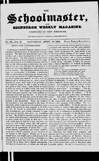 cover page of Schoolmaster and Edinburgh Weekly Magazine published on April 20, 1833