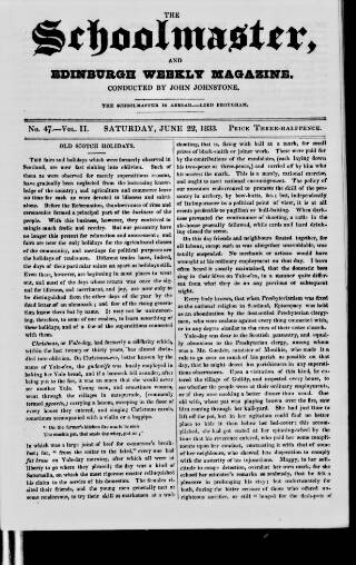 cover page of Schoolmaster and Edinburgh Weekly Magazine published on June 22, 1833